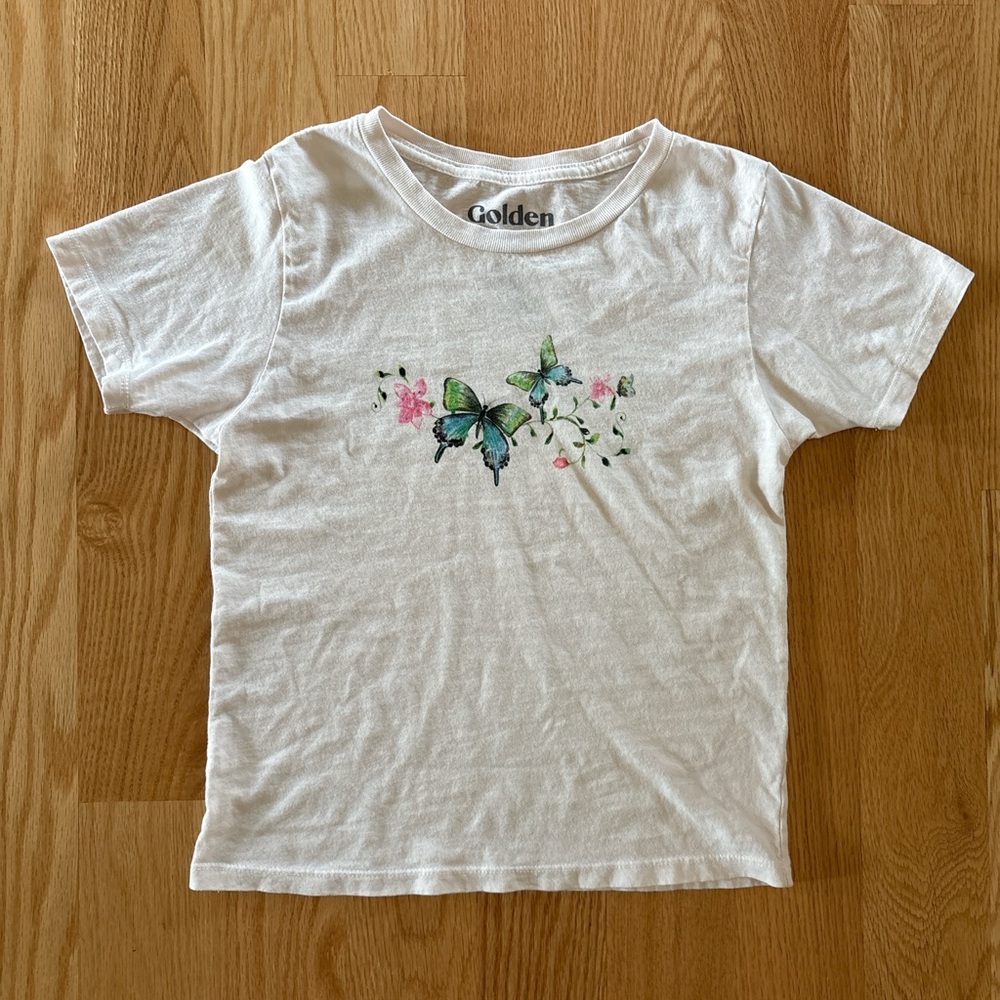 Pacsun White Butterfly Baby Tee T-Shirt